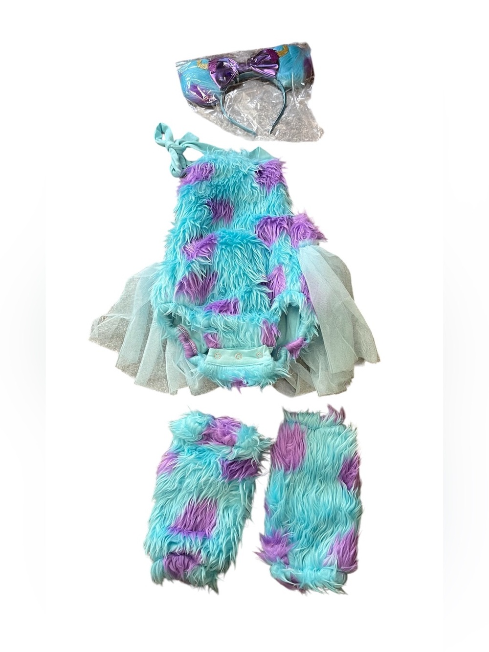 Sully Monster Inc. Fuzzy turquoise and purple Costume with Tulle Skirt NWOT